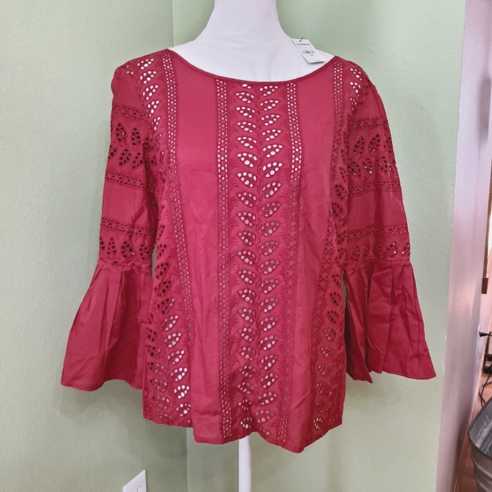 NWT Express medium blouse. Red with bell sleeves.